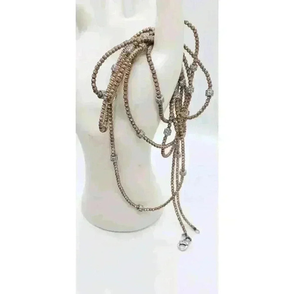 Lisa Robertson 18k Gold On 925 Sterling Silver Necklace Rhinestone Beads Long - Picture 7 of 15